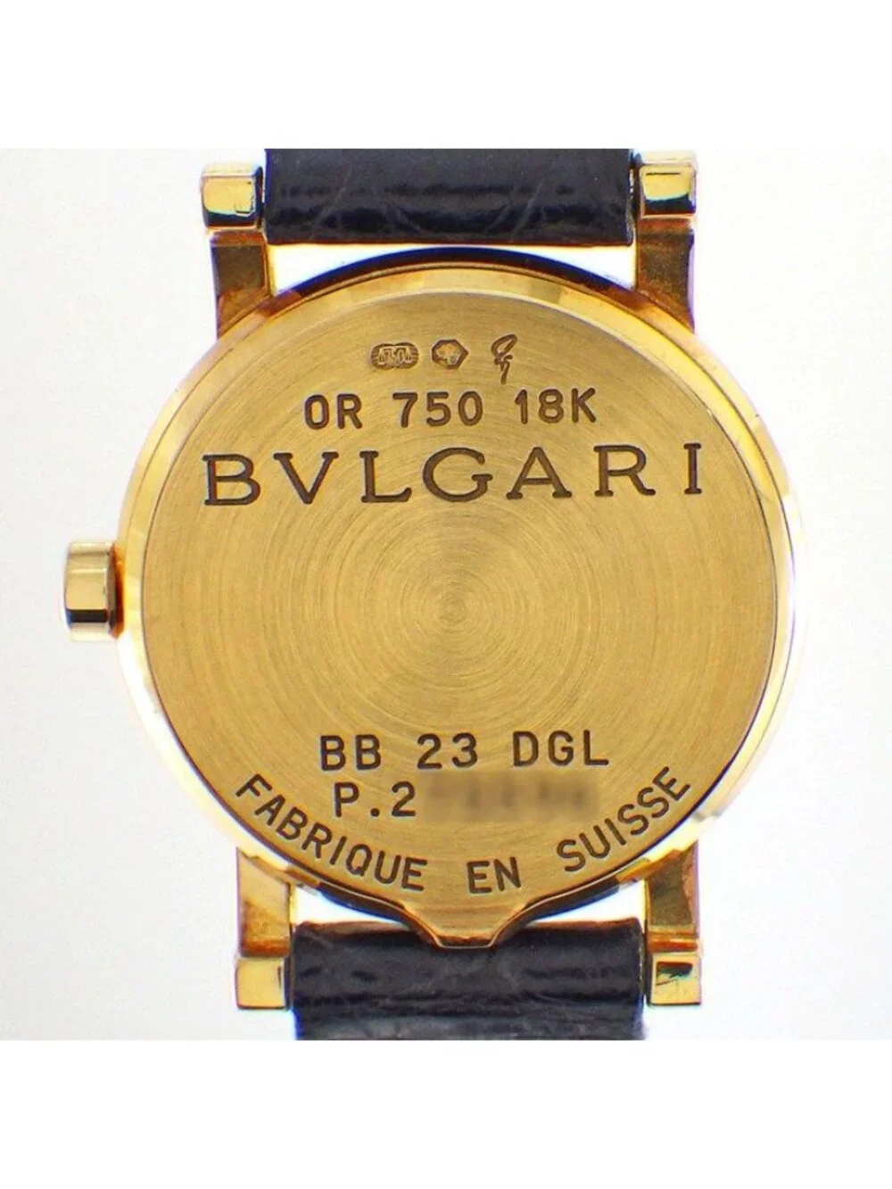 Bvlgari Watch Black Dial Leather Strap Pave Diamond 18k Yellow Gold SS Quartz